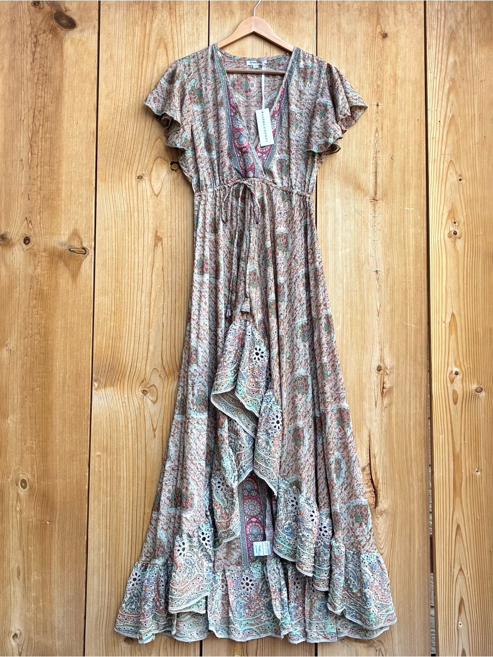 Karma Highway Long Tan Ruffled Floral Dress One Size